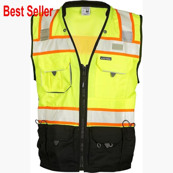 Premium Black Series Surveyors Vest 10 Pockets Zipper Closure Polyester